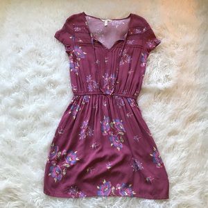 MATILDA JANE PURPLE FLORAL‎ V-NECK CROCHET DRESS